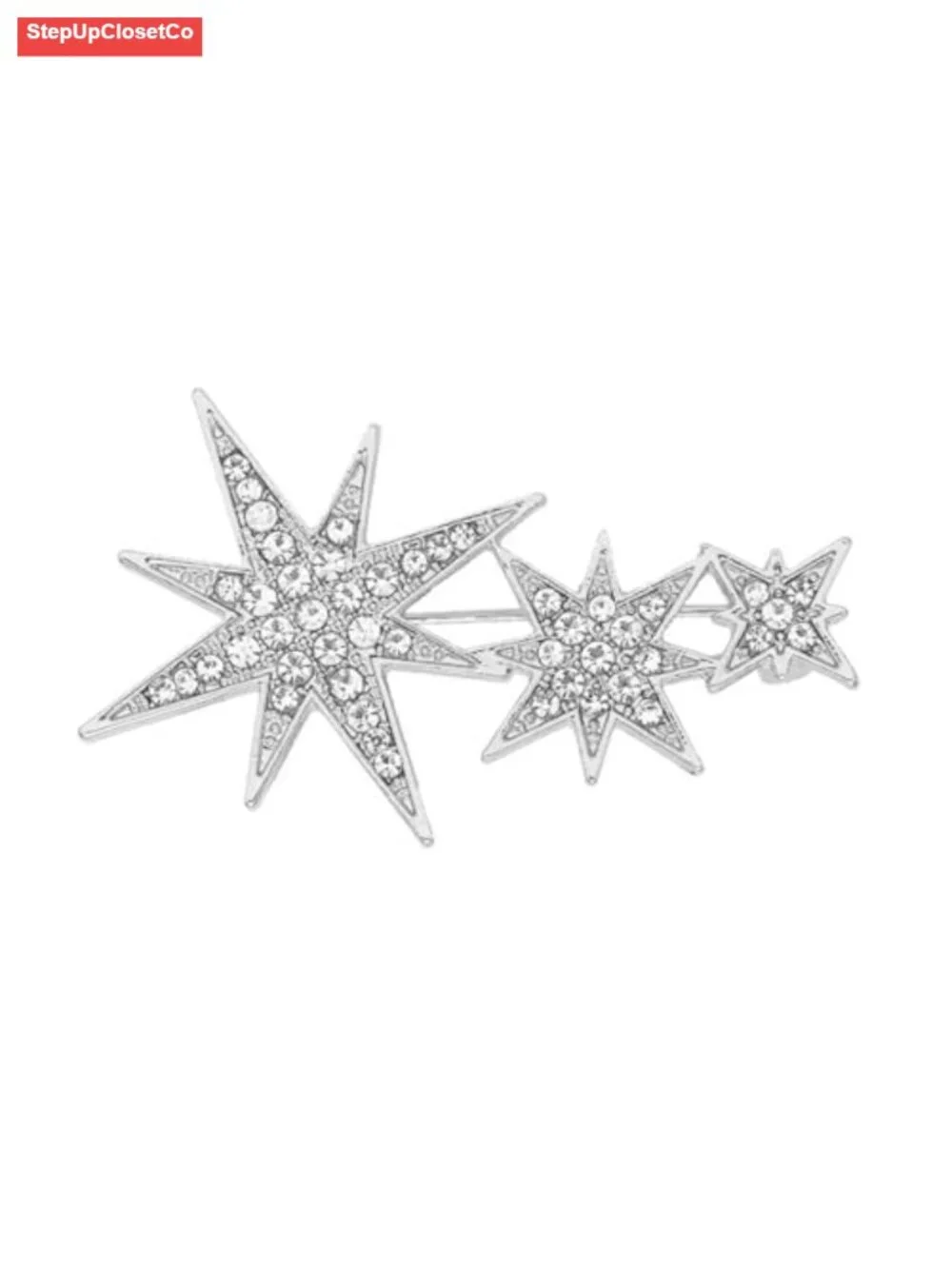 Crystal Starburst Brooch Pin Gold Silver Rhinestone Star Lapel Pin Suit Dress